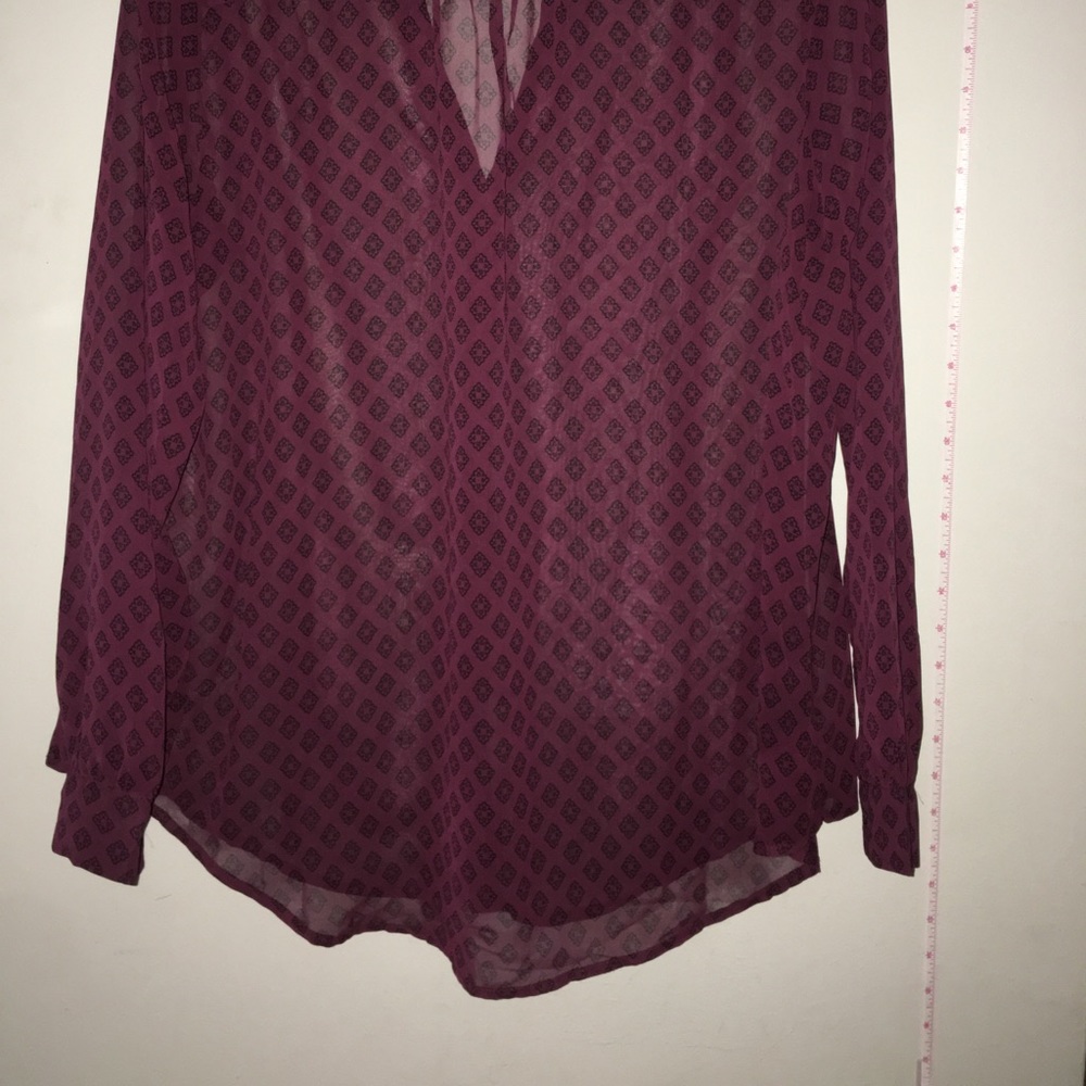 Merlot/Burgundy Diamond Pattern Button Down Blouse - Picture 3 of 12